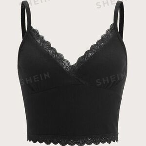 SHEIN EZwear Plus Balletcore Contrast Lace Crop Cami Top